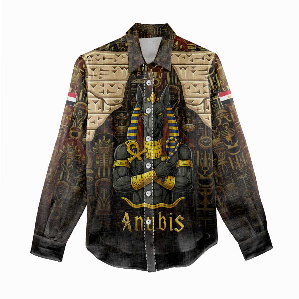 Anubis Egypt Women Casual Shirt with Ancient Hieroglyph Pharaoh Spirit