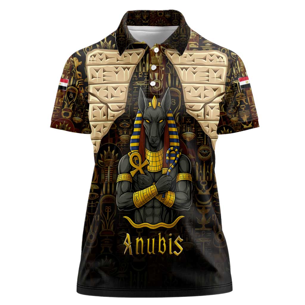 Anubis Egypt Women Polo Shirt with Ancient Hieroglyph Pharaoh Spirit