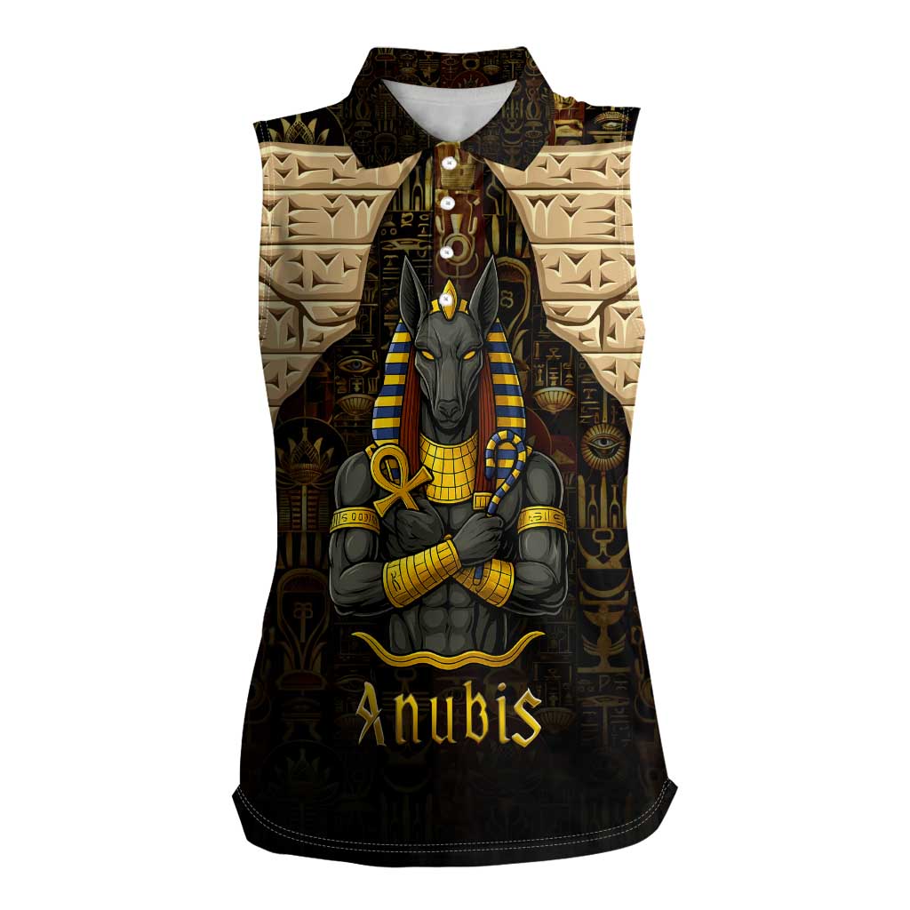 Anubis Egypt Women Sleeveless Polo Shirt with Ancient Hieroglyph Pharaoh Spirit