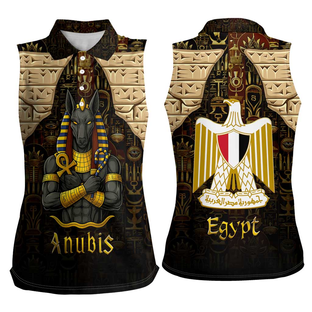Anubis Egypt Women Sleeveless Polo Shirt with Ancient Hieroglyph Pharaoh Spirit