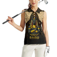 Anubis Egypt Women Sleeveless Polo Shirt with Ancient Hieroglyph Pharaoh Spirit