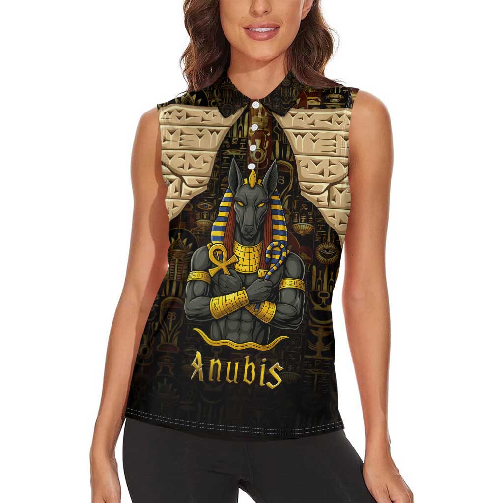 Anubis Egypt Women Sleeveless Polo Shirt with Ancient Hieroglyph Pharaoh Spirit