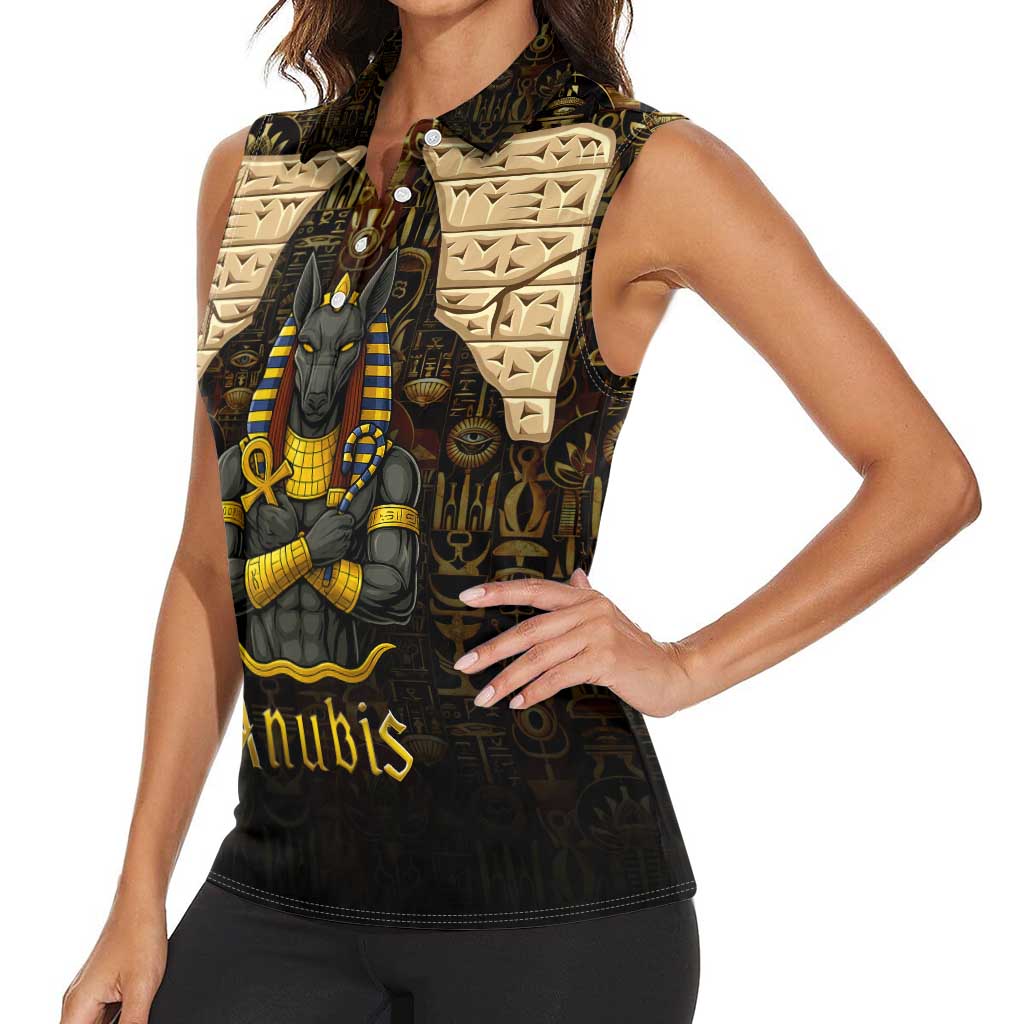 Anubis Egypt Women Sleeveless Polo Shirt with Ancient Hieroglyph Pharaoh Spirit