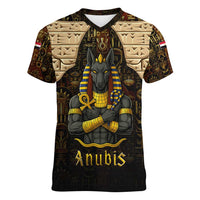 Anubis Egypt Women V-Neck T-Shirt with Ancient Hieroglyph Pharaoh Spirit