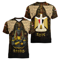Anubis Egypt Women V-Neck T-Shirt with Ancient Hieroglyph Pharaoh Spirit