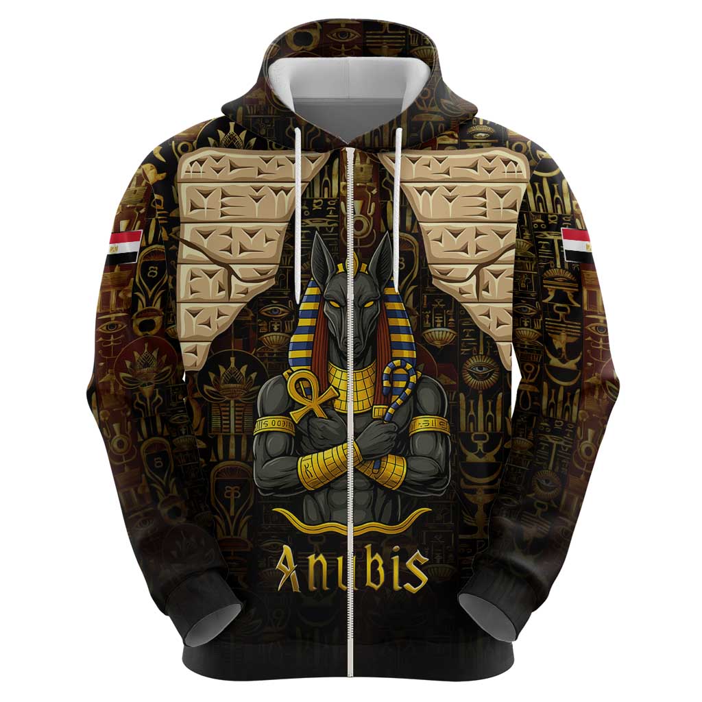 Anubis Egypt Zip Hoodie with Ancient Hieroglyph Pharaoh Spirit