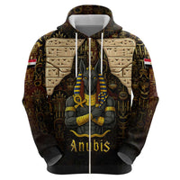 Anubis Egypt Zip Hoodie with Ancient Hieroglyph Pharaoh Spirit