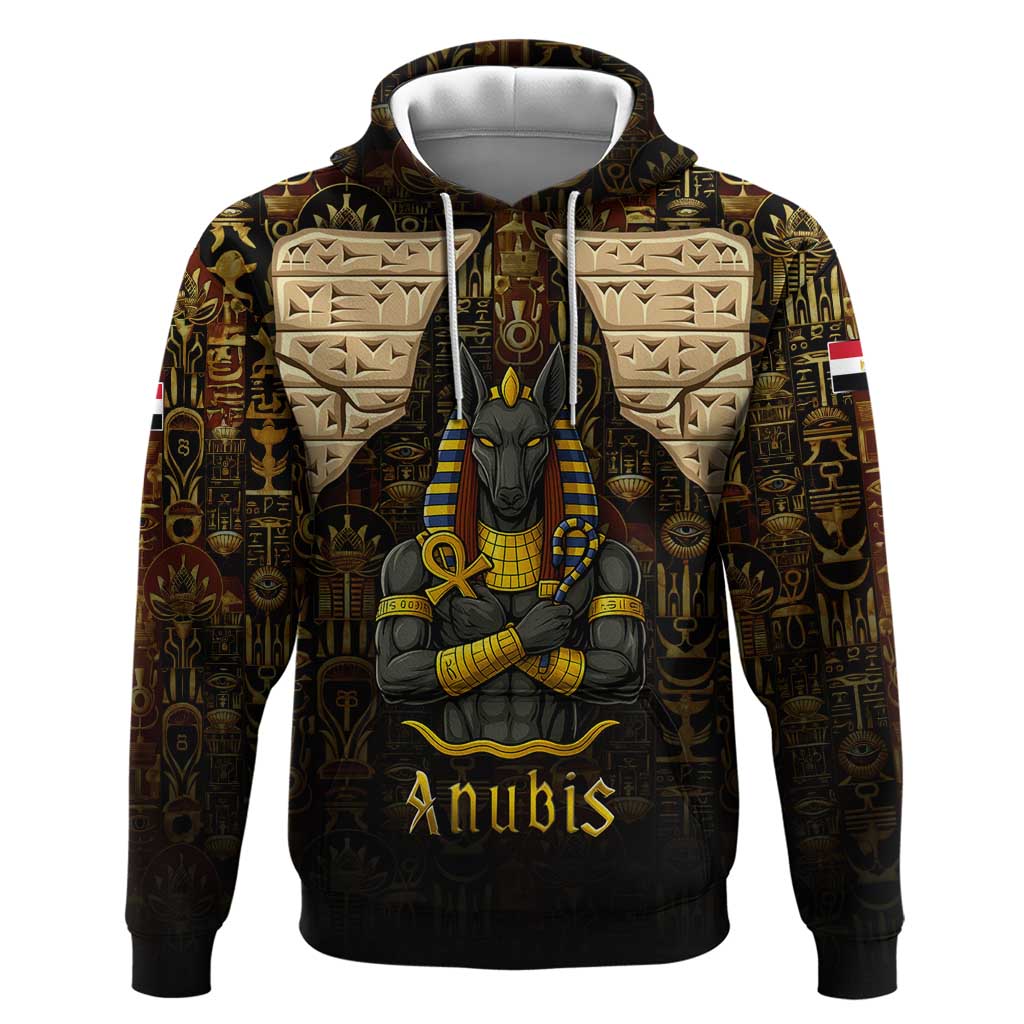 Anubis Egypt Zip Hoodie with Ancient Hieroglyph Pharaoh Spirit