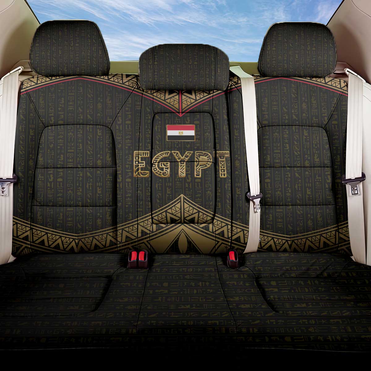 Ankh Eye of Horus Egypt Back Car Seat Cover with Ancient Black Gold Hieroglyph Spirit