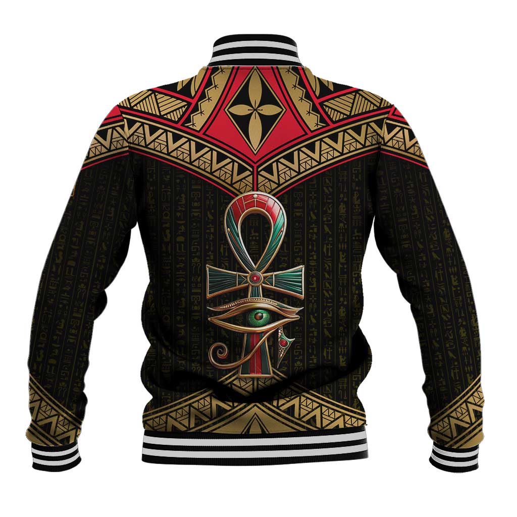 Ankh Eye of Horus Egypt Baseball Jacket with Ancient Black Gold Hieroglyph Spirit