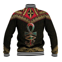 Ankh Eye of Horus Egypt Baseball Jacket with Ancient Black Gold Hieroglyph Spirit