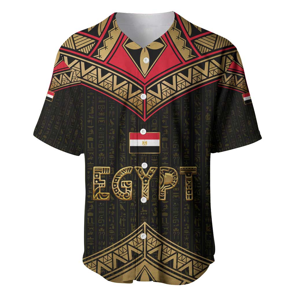 Ankh Eye of Horus Egypt Baseball Jersey with Ancient Black Gold Hieroglyph Spirit