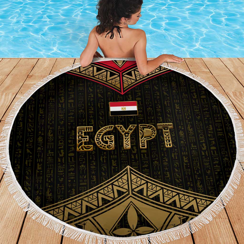 Ankh Eye of Horus Egypt Beach Blanket with Ancient Black Gold Hieroglyph Spirit