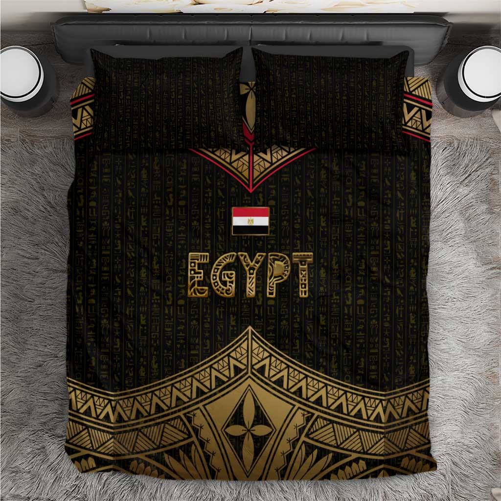 Ankh Eye of Horus Egypt Bedding Set with Ancient Black Gold Hieroglyph Spirit