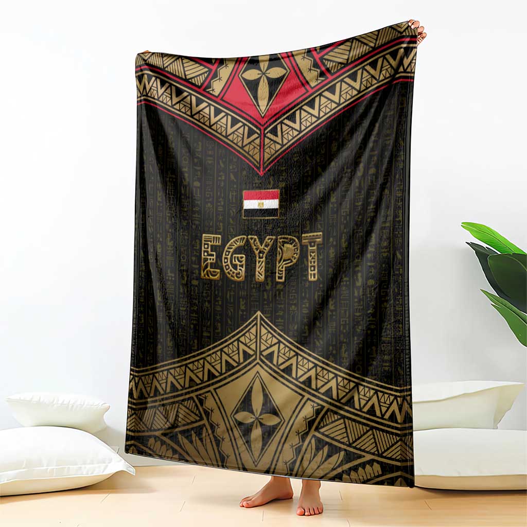 Ankh Eye of Horus Egypt Blanket with Ancient Black Gold Hieroglyph Spirit