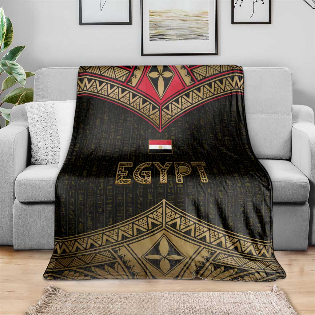 Ankh Eye of Horus Egypt Blanket with Ancient Black Gold Hieroglyph Spirit