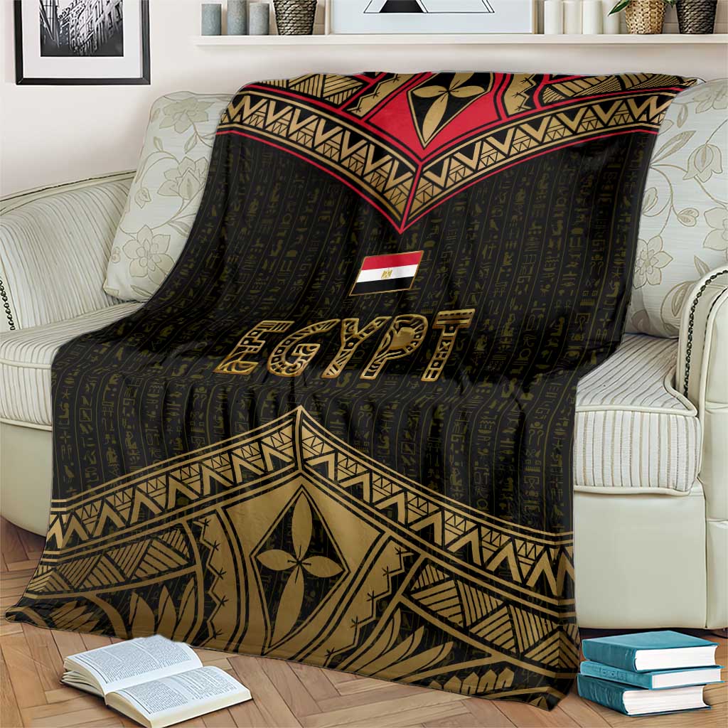 Ankh Eye of Horus Egypt Blanket with Ancient Black Gold Hieroglyph Spirit