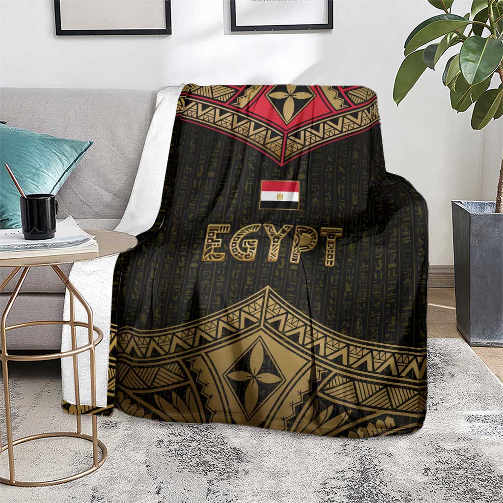 Ankh Eye of Horus Egypt Blanket with Ancient Black Gold Hieroglyph Spirit