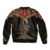 Ankh Eye of Horus Egypt Bomber Jacket with Ancient Black Gold Hieroglyph Spirit