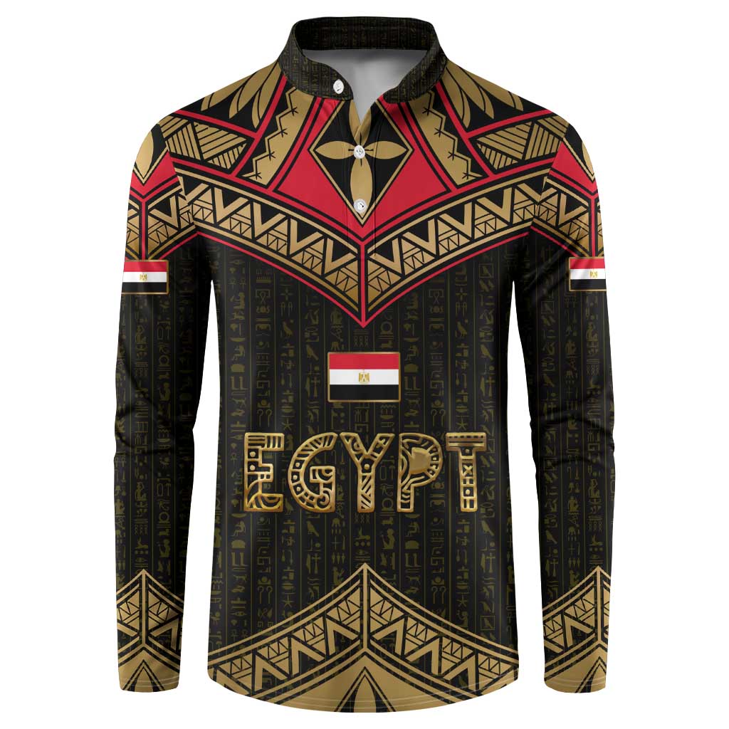 Ankh Eye of Horus Egypt Button Sweatshirt with Ancient Black Gold Hieroglyph Spirit