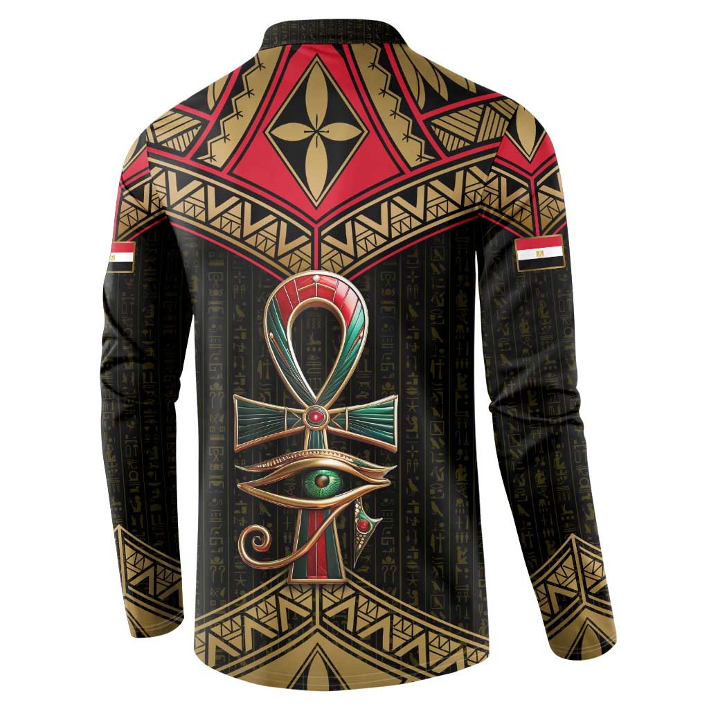 Ankh Eye of Horus Egypt Button Sweatshirt with Ancient Black Gold Hieroglyph Spirit