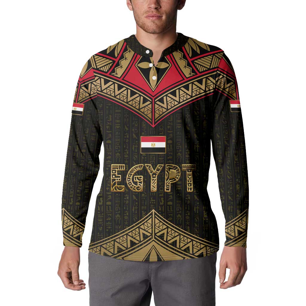 Ankh Eye of Horus Egypt Button Sweatshirt with Ancient Black Gold Hieroglyph Spirit