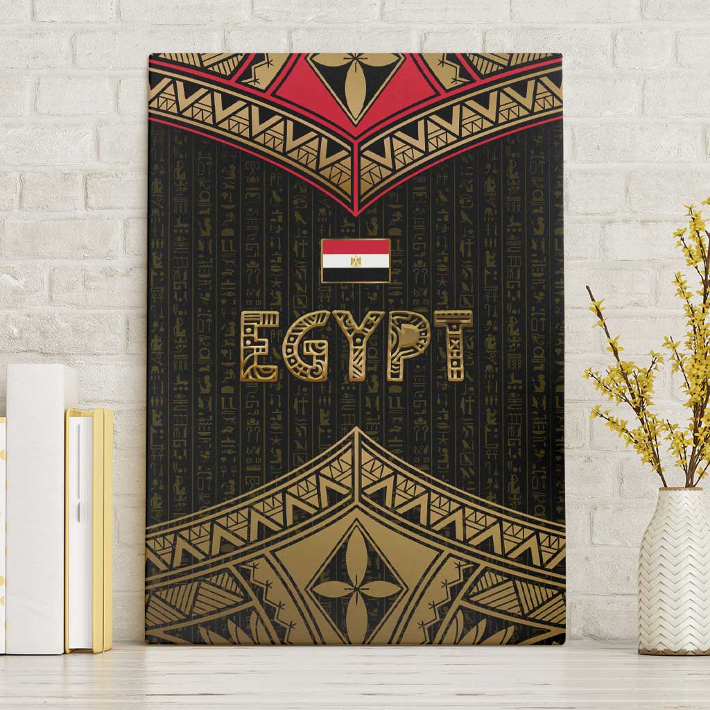 Ankh Eye of Horus Egypt Canvas Wall Art with Ancient Black Gold Hieroglyph Spirit