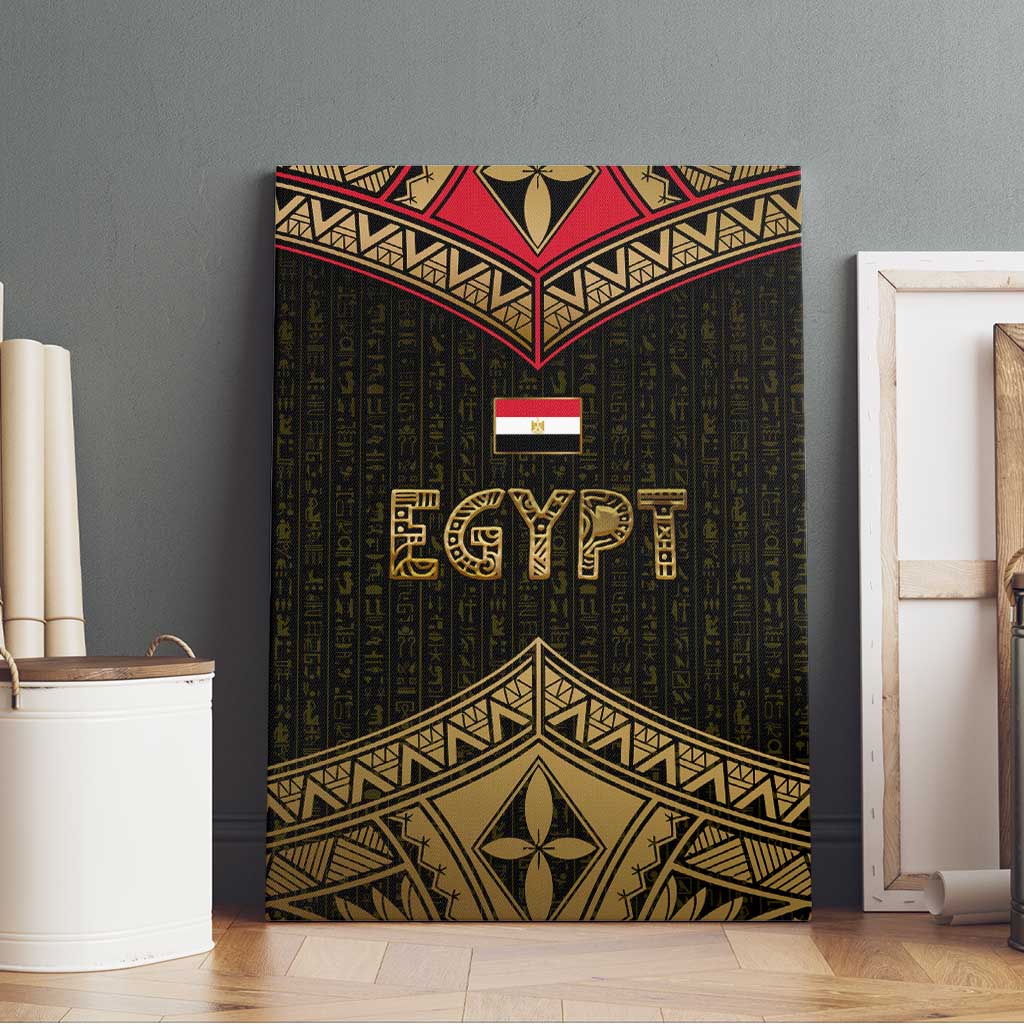 Ankh Eye of Horus Egypt Canvas Wall Art with Ancient Black Gold Hieroglyph Spirit