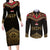 Ankh Eye of Horus Egypt Couples Matching Long Sleeve Bodycon Dress and Long Sleeve Button Shirt with Ancient Black Gold Hieroglyph Spirit