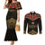Ankh Eye of Horus Egypt Couples Matching Mermaid Dress and Long Sleeve Button Shirt with Ancient Black Gold Hieroglyph Spirit