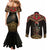 Ankh Eye of Horus Egypt Couples Matching Mermaid Dress and Long Sleeve Button Shirt with Ancient Black Gold Hieroglyph Spirit
