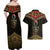 Ankh Eye of Horus Egypt Couples Matching Off Shoulder Maxi Dress and Hawaiian Shirt with Ancient Black Gold Hieroglyph Spirit