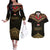 Ankh Eye of Horus Egypt Couples Matching Off The Shoulder Long Sleeve Dress and Hawaiian Shirt with Ancient Black Gold Hieroglyph Spirit