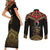 Ankh Eye of Horus Egypt Couples Matching Short Sleeve Bodycon Dress and Long Sleeve Button Shirt with Ancient Black Gold Hieroglyph Spirit