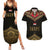 Ankh Eye of Horus Egypt Couples Matching Summer Maxi Dress and Hawaiian Shirt with Ancient Black Gold Hieroglyph Spirit