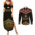 Ankh Eye of Horus Egypt Couples Matching Summer Maxi Dress and Long Sleeve Button Shirt with Ancient Black Gold Hieroglyph Spirit
