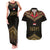 Ankh Eye of Horus Egypt Couples Matching Tank Maxi Dress and Hawaiian Shirt with Ancient Black Gold Hieroglyph Spirit