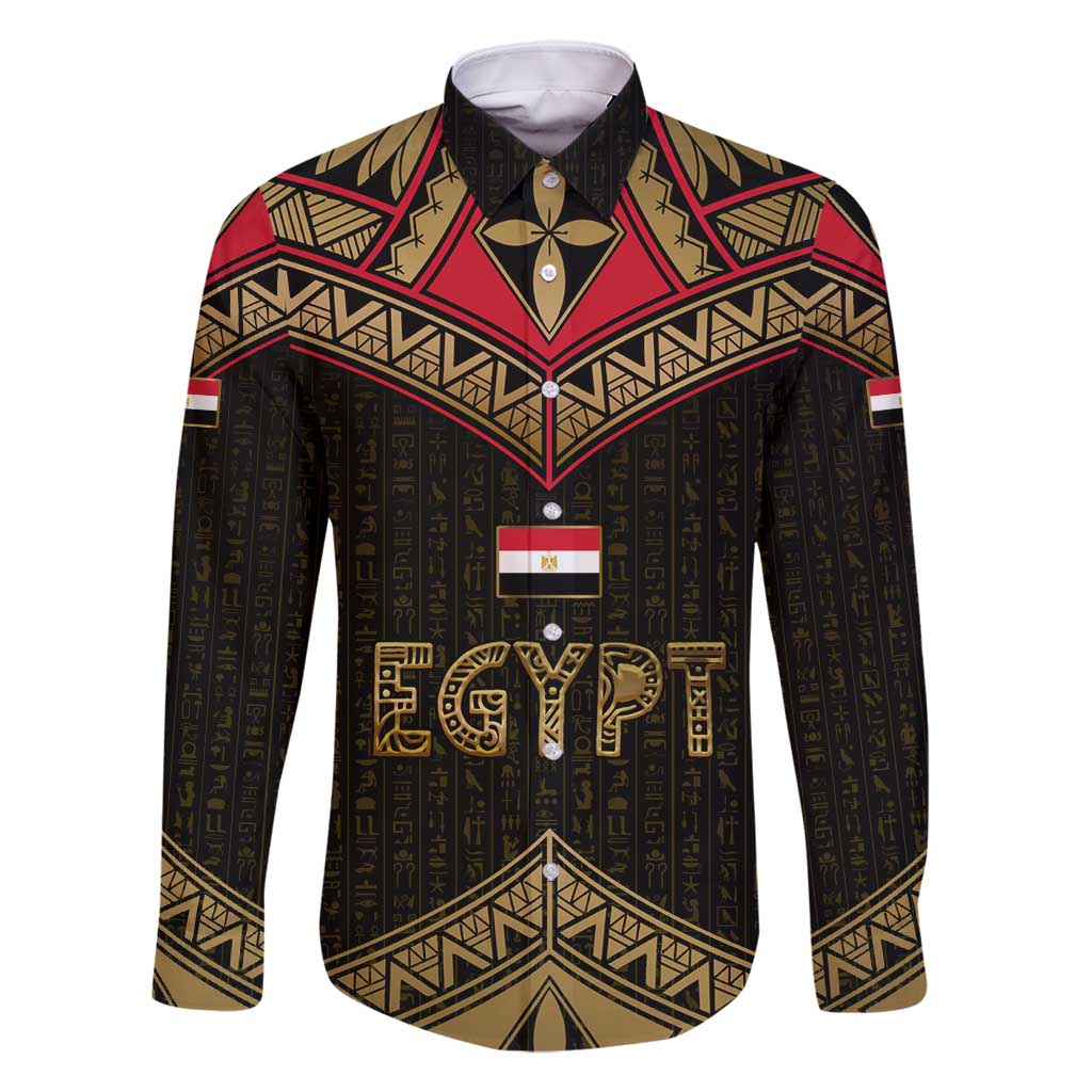 Ankh Eye of Horus Egypt Family Matching Long Sleeve Bodycon Dress and Hawaiian Shirt with Ancient Black Gold Hieroglyph Spirit