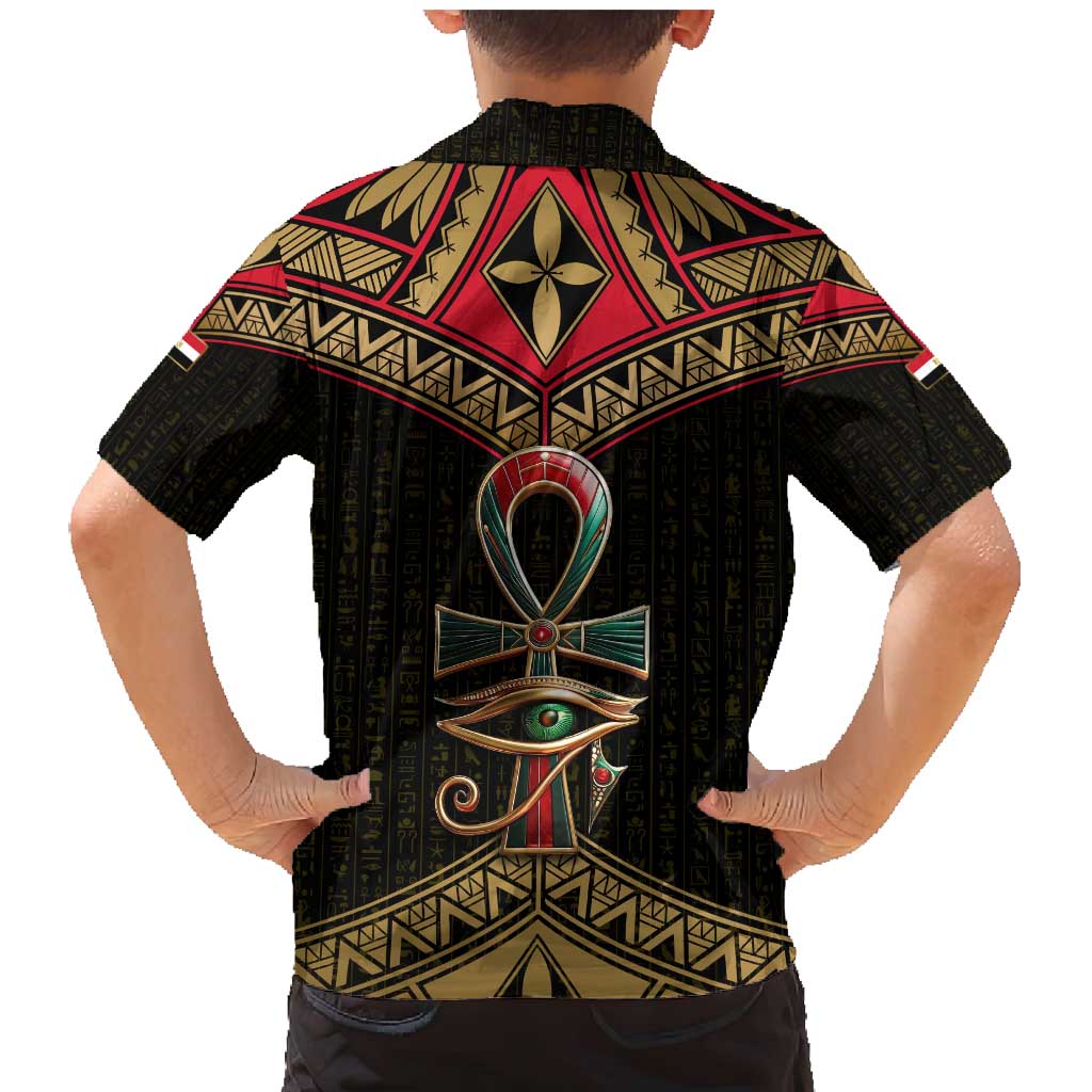 Ankh Eye of Horus Egypt Family Matching Mermaid Dress and Hawaiian Shirt with Ancient Black Gold Hieroglyph Spirit