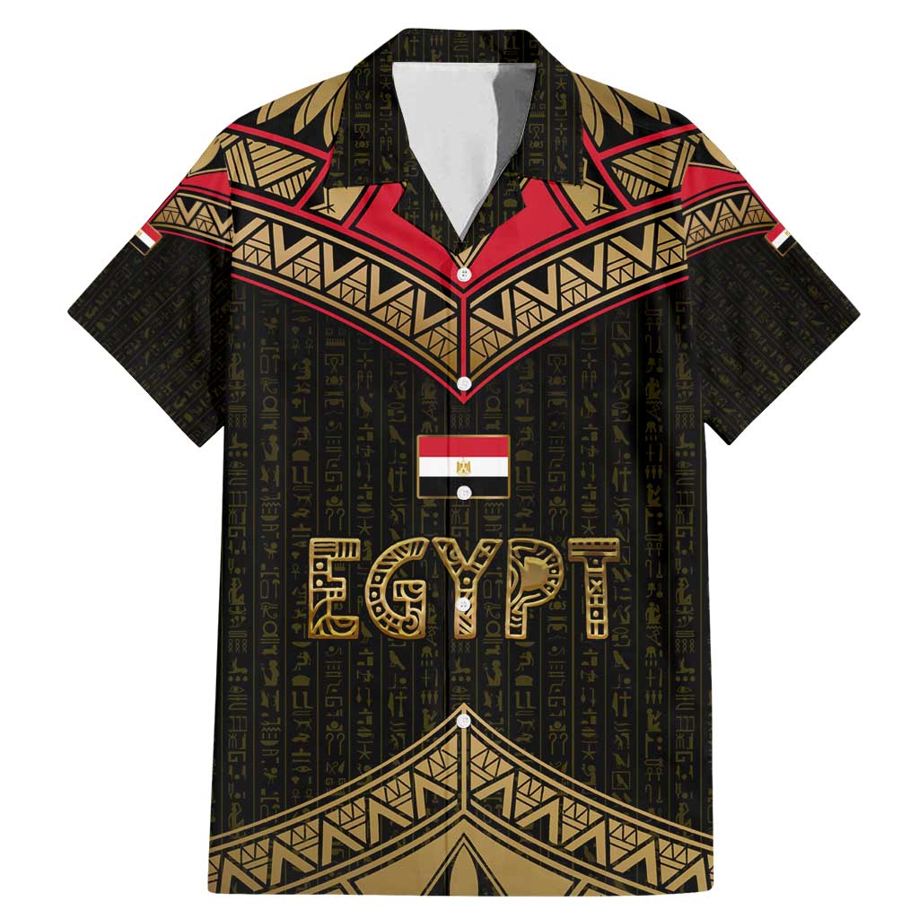 Ankh Eye of Horus Egypt Family Matching Mermaid Dress and Hawaiian Shirt with Ancient Black Gold Hieroglyph Spirit