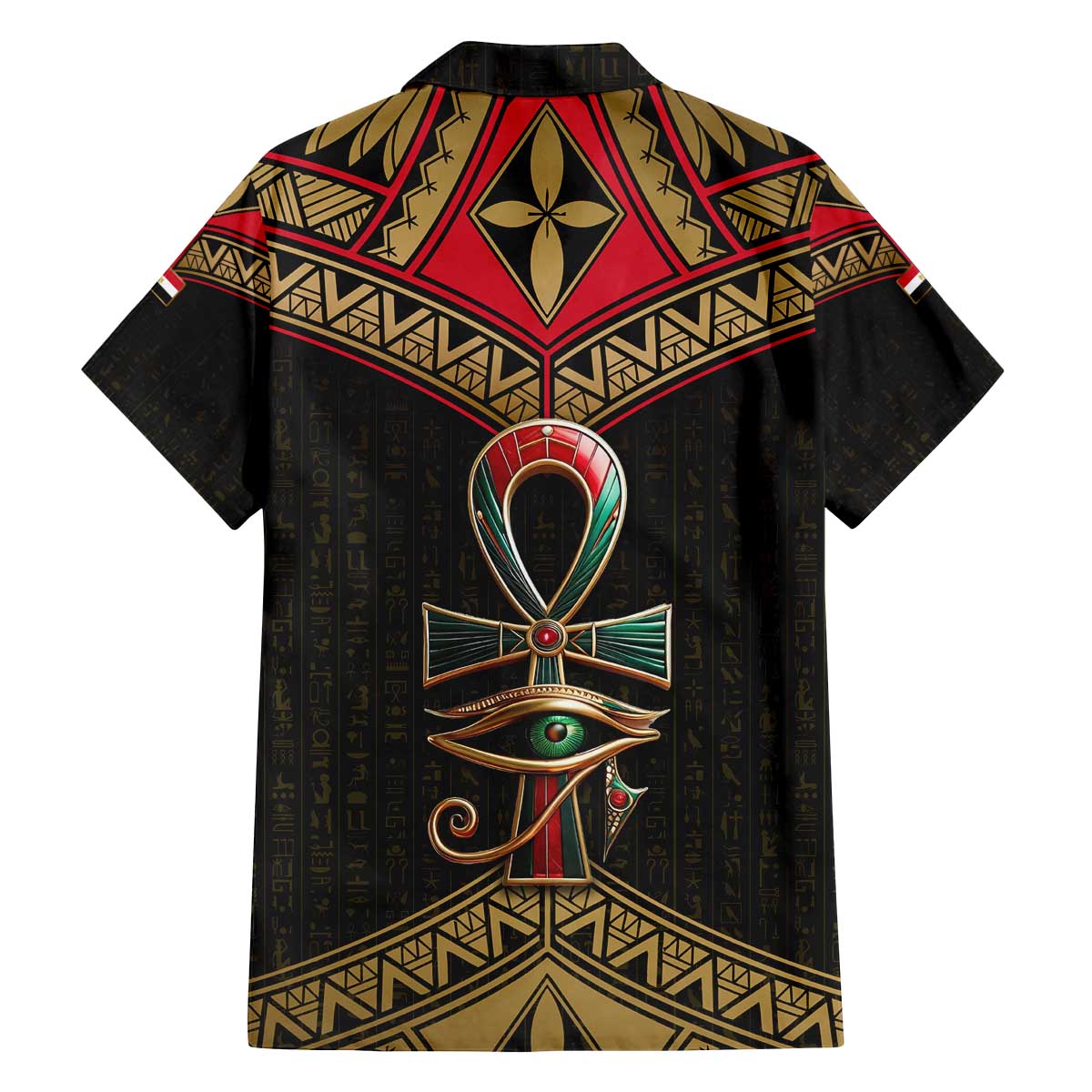 Ankh Eye of Horus Egypt Family Matching Off The Shoulder Long Sleeve Dress and Hawaiian Shirt with Ancient Black Gold Hieroglyph Spirit