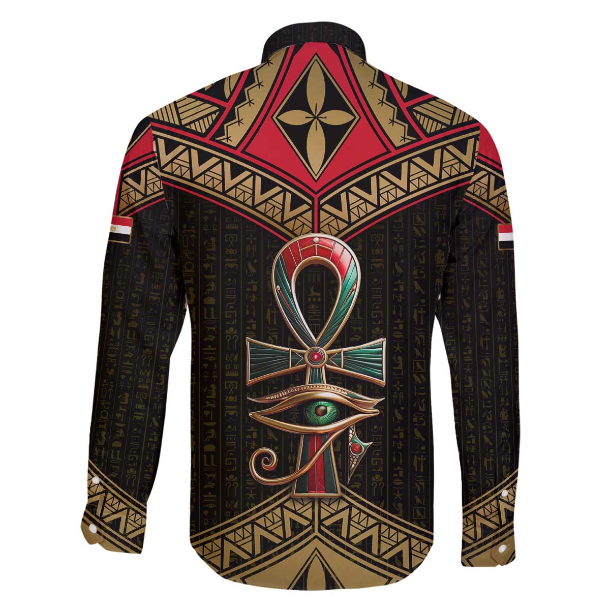 Ankh Eye of Horus Egypt Family Matching Off The Shoulder Long Sleeve Dress and Hawaiian Shirt with Ancient Black Gold Hieroglyph Spirit