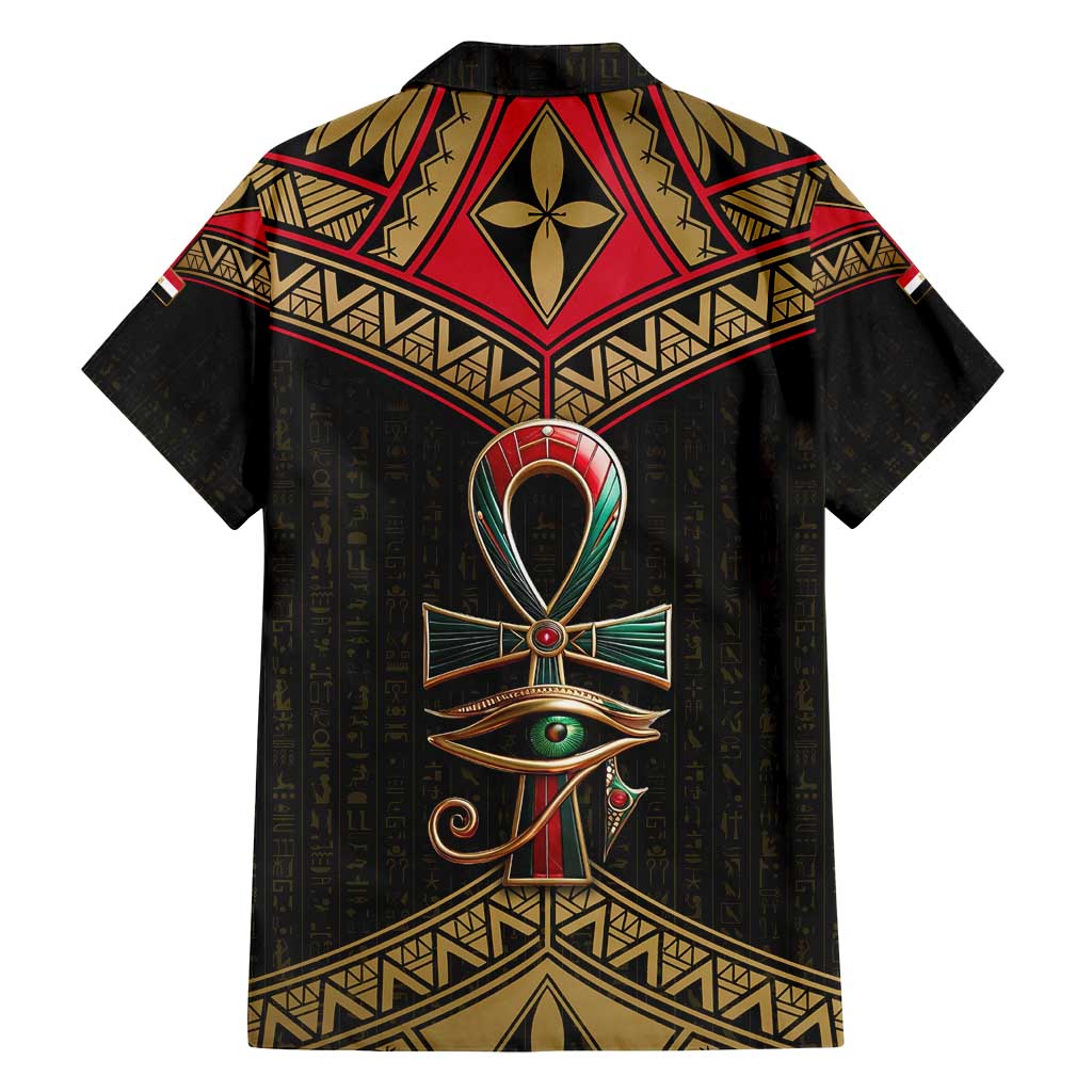 Ankh Eye of Horus Egypt Family Matching Off Shoulder Maxi Dress and Hawaiian Shirt with Ancient Black Gold Hieroglyph Spirit