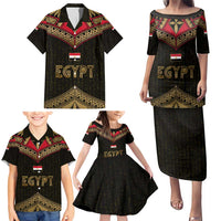 Ankh Eye of Horus Egypt Family Matching Puletasi and Hawaiian Shirt with Ancient Black Gold Hieroglyph Spirit