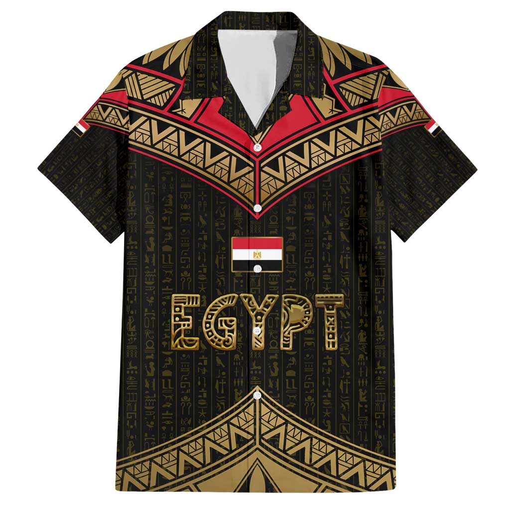 Ankh Eye of Horus Egypt Family Matching Short Sleeve Bodycon Dress and Hawaiian Shirt with Ancient Black Gold Hieroglyph Spirit