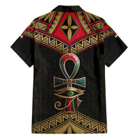 Ankh Eye of Horus Egypt Family Matching Short Sleeve Bodycon Dress and Hawaiian Shirt with Ancient Black Gold Hieroglyph Spirit