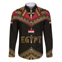 Ankh Eye of Horus Egypt Family Matching Summer Maxi Dress and Hawaiian Shirt with Ancient Black Gold Hieroglyph Spirit