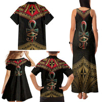 Ankh Eye of Horus Egypt Family Matching Tank Maxi Dress and Hawaiian Shirt with Ancient Black Gold Hieroglyph Spirit