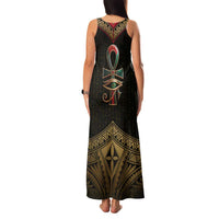 Ankh Eye of Horus Egypt Family Matching Tank Maxi Dress and Hawaiian Shirt with Ancient Black Gold Hieroglyph Spirit