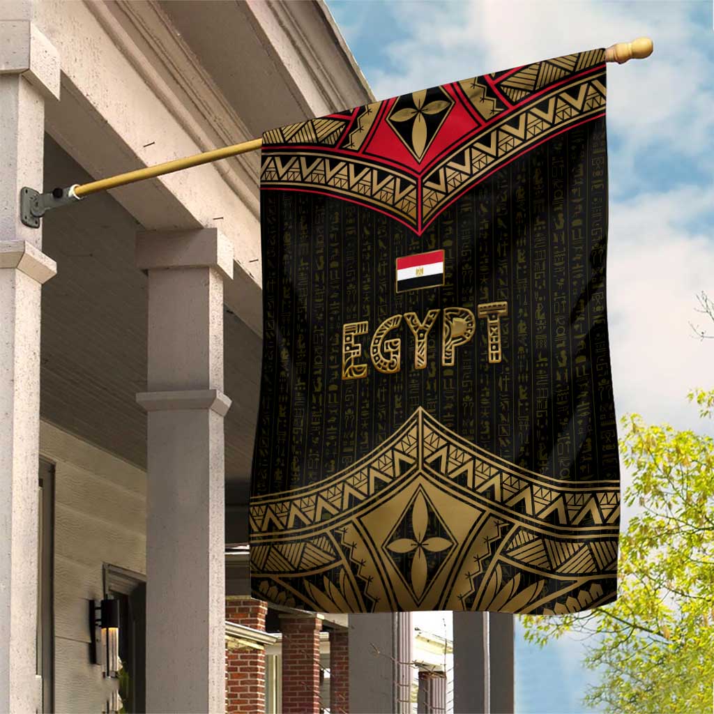 Ankh Eye of Horus Egypt Garden Flag with Ancient Black Gold Hieroglyph Spirit